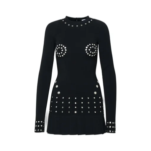 Off-White Embellished Crewneck Long-Sleeved Dress