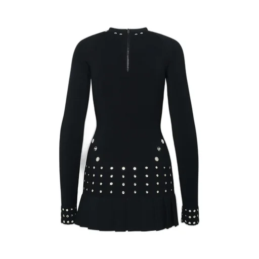 Off-White Embellished Crewneck Long-Sleeved Dress