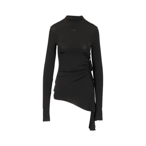 Off-White Draped High Neck Mini Dress