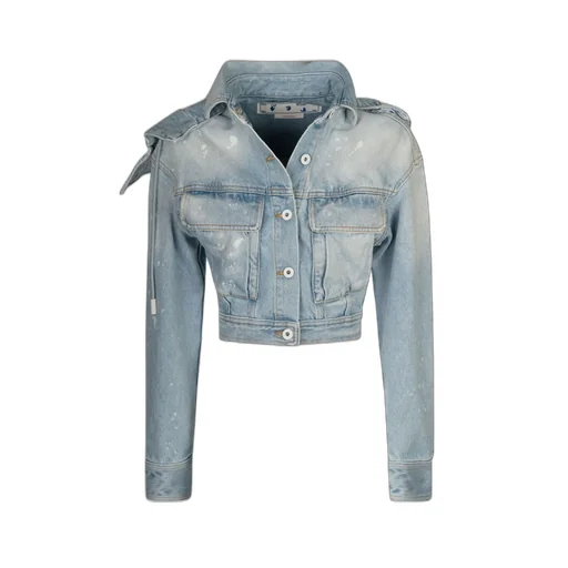 Off-White Distressed Cropped Button-Up Denim Jacket