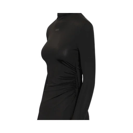 Off-White Draped High Neck Mini Dress
