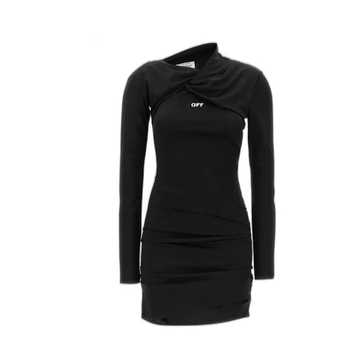 Off-White Off Stamp Twist Detailed Long-Sleeved Dress