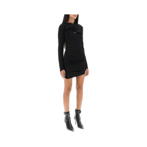 Off-White Off Stamp Twist Detailed Long-Sleeved Dress