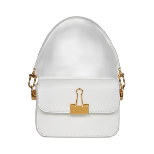 Off-White Binder Foldover Top Small Shoulder Bag