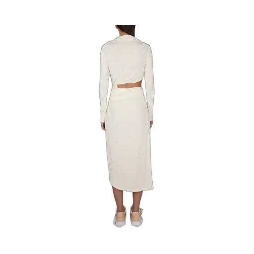 Off-White Ruched Long-Sleeved Dress