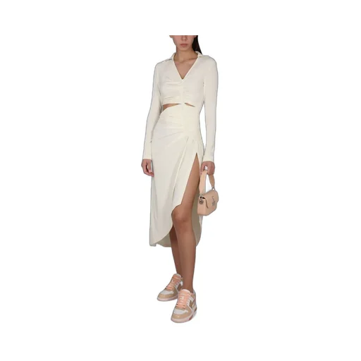 Off-White Ruched Long-Sleeved Dress