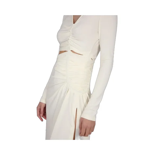 Off-White Ruched Long-Sleeved Dress