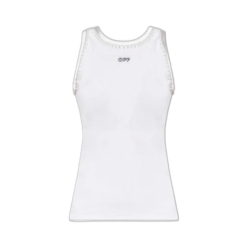 Off-White Embellished Sleeveless Ribbed Top