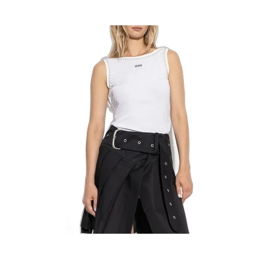 Off-White Embellished Sleeveless Ribbed Top