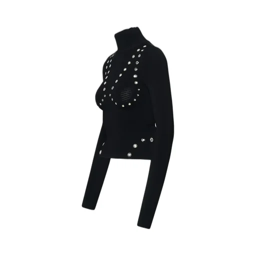 Off-White Embellished High Neck Long-Sleeved Jumper