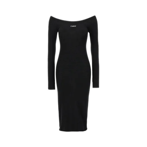 Off-White Off Stamp Off-Shoulder Long-Sleeved Dress