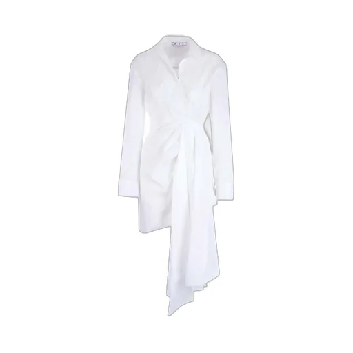 Off-White Draped Long-Sleeved Dress