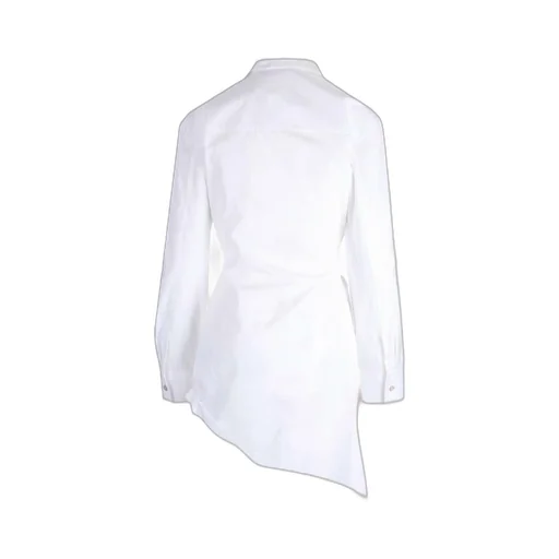 Off-White Draped Long-Sleeved Dress