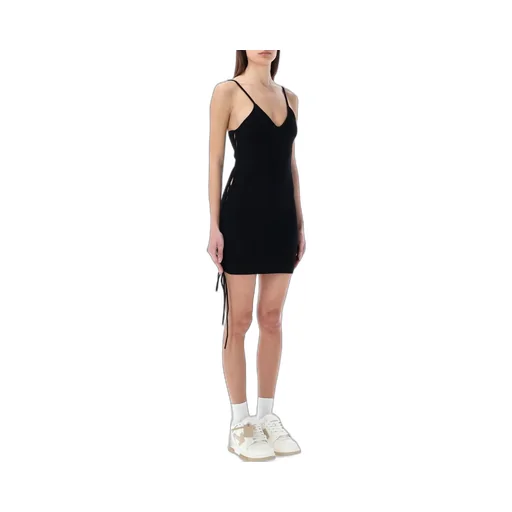 Off-White Lace-Up V-Neck Sleeveless Mini Dress
