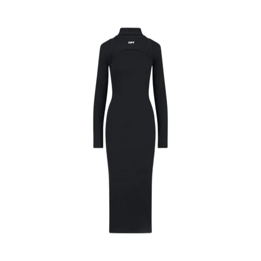 Off-White Logo Printed Long-Sleeved Dress