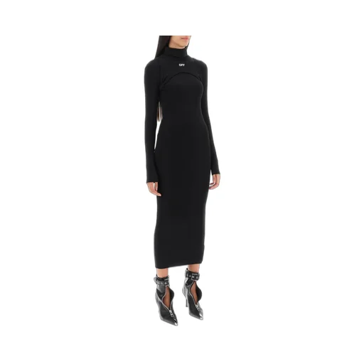 Off-White Logo Printed Long-Sleeved Dress