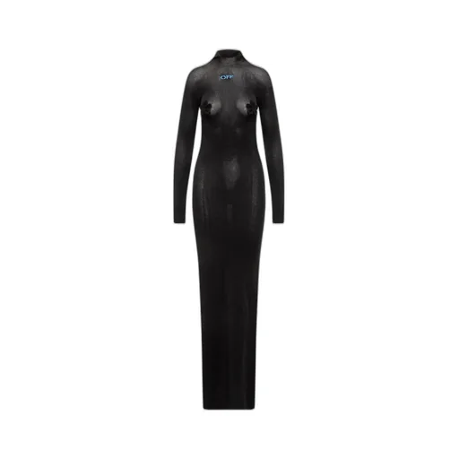Off-White Logo Detailed Long-Sleeved Hooded Dress