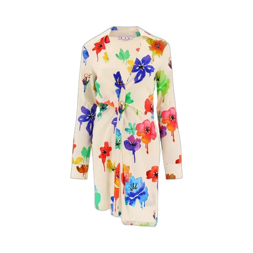 Off-White Floral Printed Shirt Dress