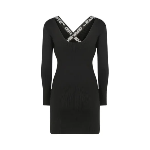 Off-White Logo Tape Long-Sleeved Ribbed Mini Dress