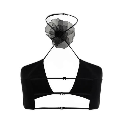 Nensi Dojaka Floral-Appliqué Cropped Top