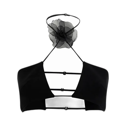 Nensi Dojaka Floral-Appliqué Cropped Top