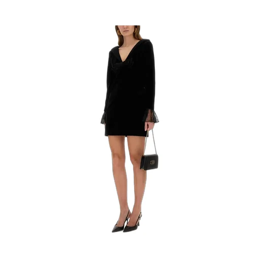 Nina Ricci Bow Embellished Velvet Mini Dress