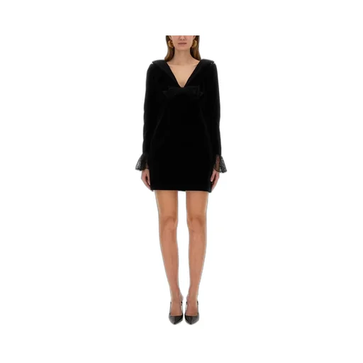 Nina Ricci Bow Embellished Velvet Mini Dress
