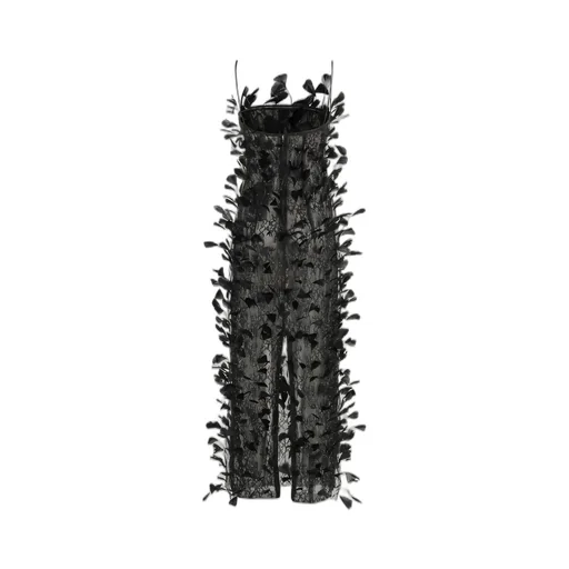 Nissa Feather-Embellished Evening Dress