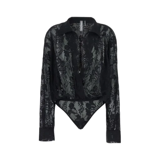 Norma Kamali Lace Detailed Long-Sleeve Shirt Bodysuit