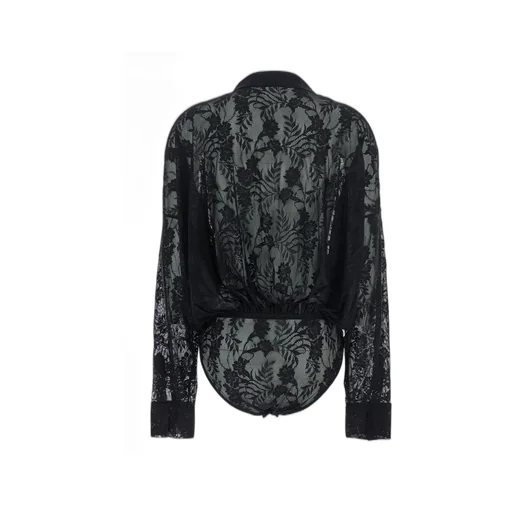 Norma Kamali Lace Detailed Long-Sleeve Shirt Bodysuit