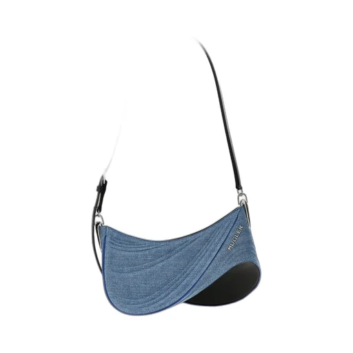 Mugler Medium Denim Spiral Curve 01 Denim Shoulder Bag