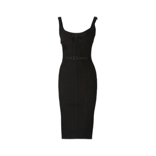 Mugler Bi-Color Buckled Denim Dress