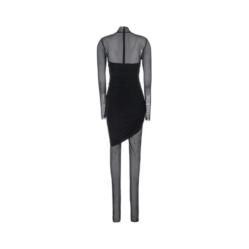 Norma Kamali Asymmetric Mesh-Sleeve Dress