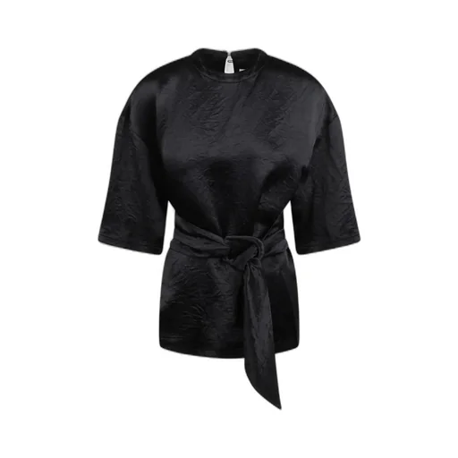 Nanushka Besia Belted Crinkled Satin Top