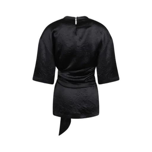 Nanushka Besia Belted Crinkled Satin Top
