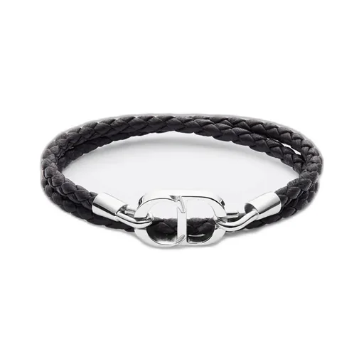 Cd Icon Braided Leather Double Bracelet