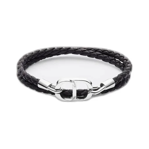 Cd Icon Braided Leather Double Bracelet