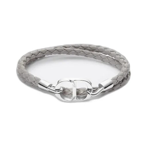 Cd Icon Braided Leather Double Bracelet