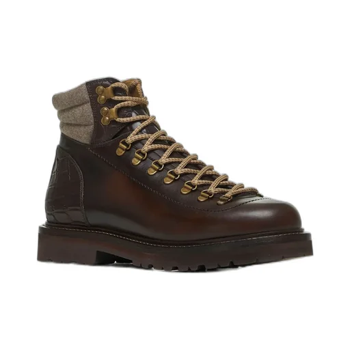 Brunello Cucinelli Round-Toe Lace-Up Ankle Boots