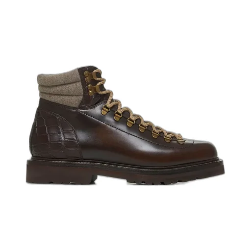Brunello Cucinelli Round-Toe Lace-Up Ankle Boots