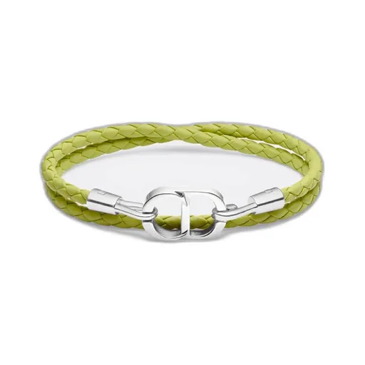 Cd Icon Woven Leather Double Bracelet