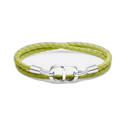 Cd Icon Woven Leather Double Bracelet