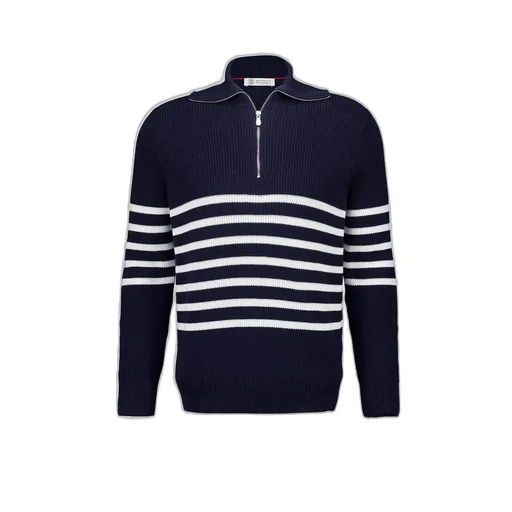 Brunello Cucinelli Half-Zip English Rib Striped Jumper