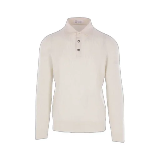 Brunello Cucinelli English Rib Knit Twill Spread Collar Polo Shirt