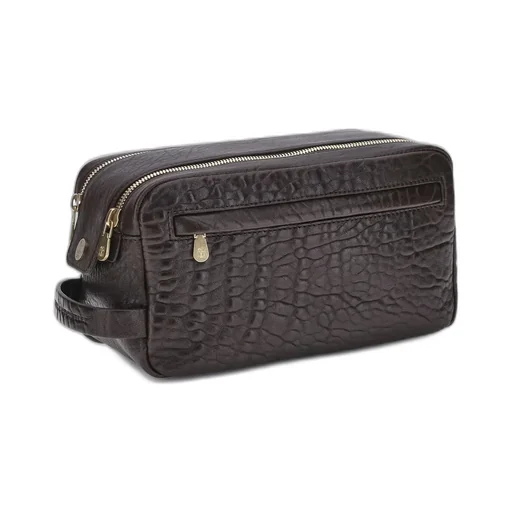 Brunello Cucinelli Double Zipper Textured Leather Beauty Case