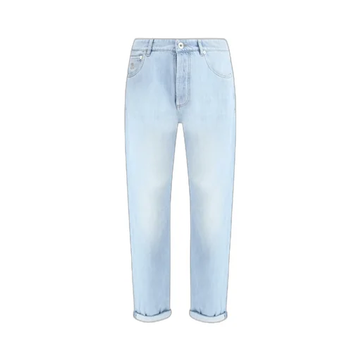 Brunello Cucinelli Logo Embroidered Turn-Up Brim Jeans
