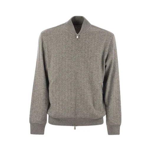 Brunello Cucinelli Striped Zipped Knit Cardigan