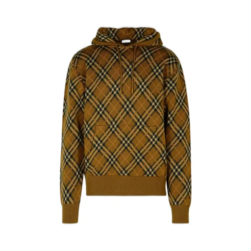 Burberry Checked Drawstring Knitted Hoodie