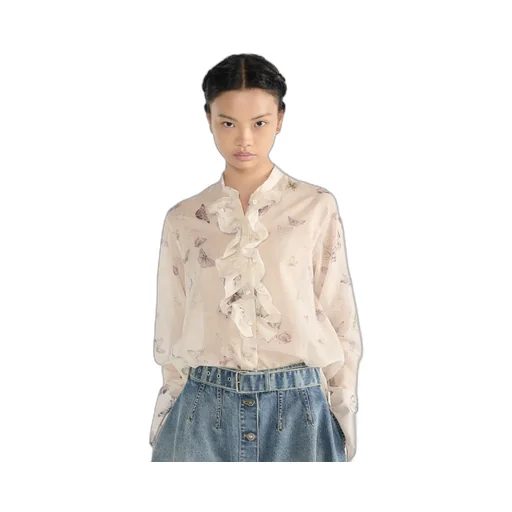 Blouse With Ruffled Neckline