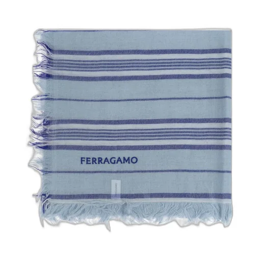 Ferragamo Logo Embroidered Striped Frayed Scarf